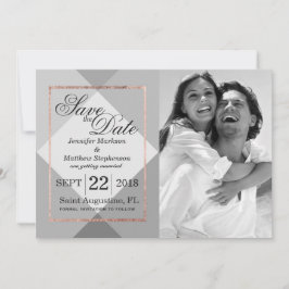 Convite Rose Gold Cinza Geo Save the Dates