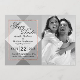 Convite Rose Gold Cinza Geo Save the Dates