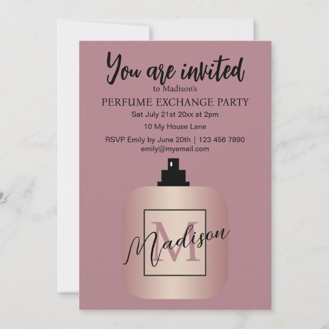 Convite Rose Gold Custom Perfume Exchange Party (Frente)