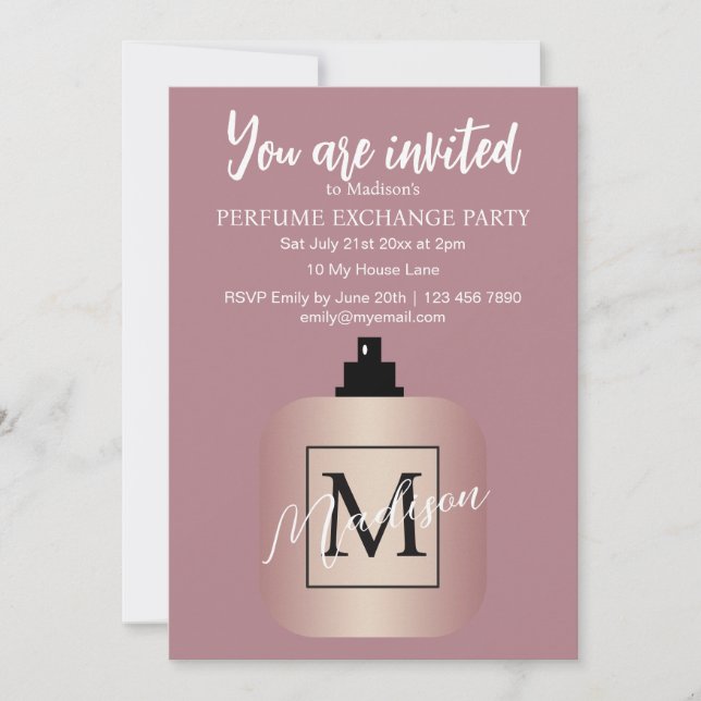 Convite Rose Gold Custom Perfume Exchange Party (Frente)