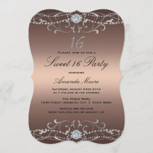 Convite Rose Gold Diamond Damask Sweet 16