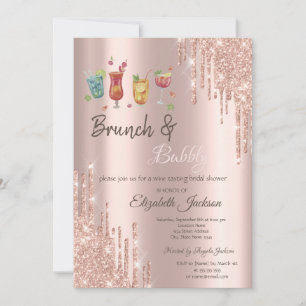 Convite Rose Gold Drips Coquetéis Brunch & Bubbly