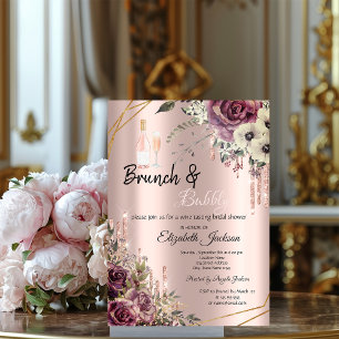 Convite Rose Gold  Drips Floral Chá de Bebê de Noiva