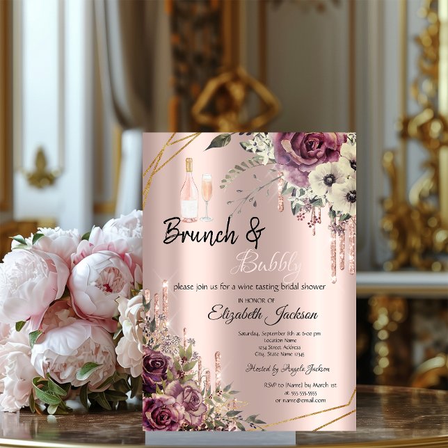 Convite Rose Gold  Drips Floral Chá de Bebê de Noiva (Criador carregado)