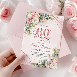 Convite Rose Gold Dusty Pink Floral 60th Birthday Invite