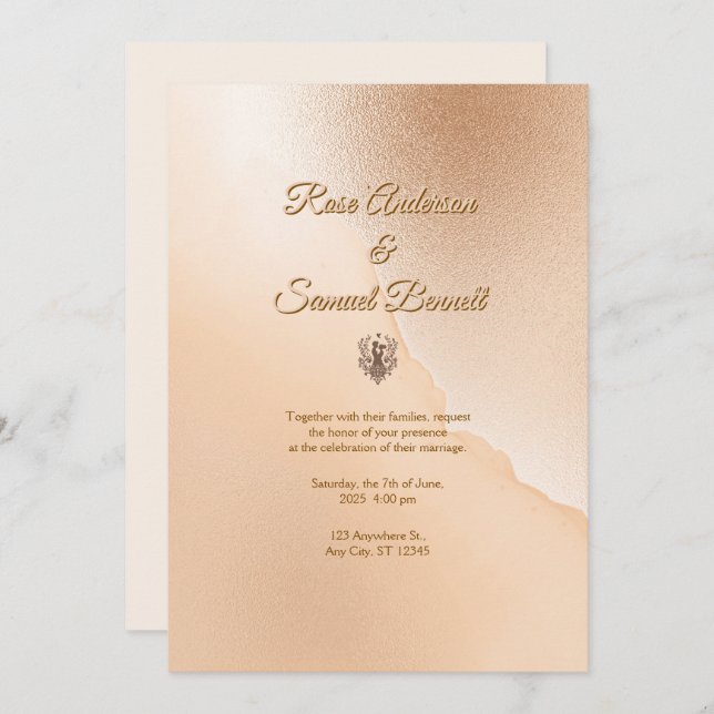 Convite Rose Gold Elegant Wedding Invitation (Frente/Verso)