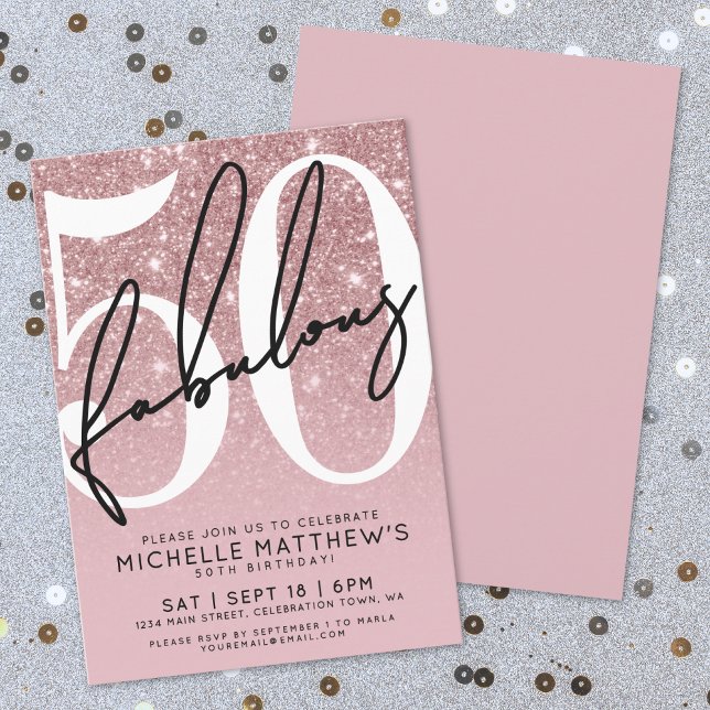 Convite Rose Gold Fifty Fabulous 50th Birthday (Rose Gold Fifty Fabulous 50th Birthday Invitation)