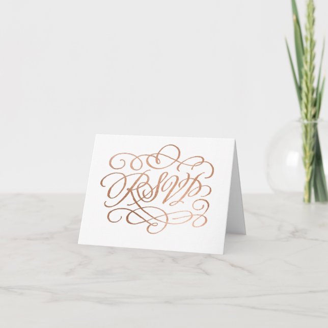 Convite Rose Gold Foil-Effect RSVP Wedding (Frente)