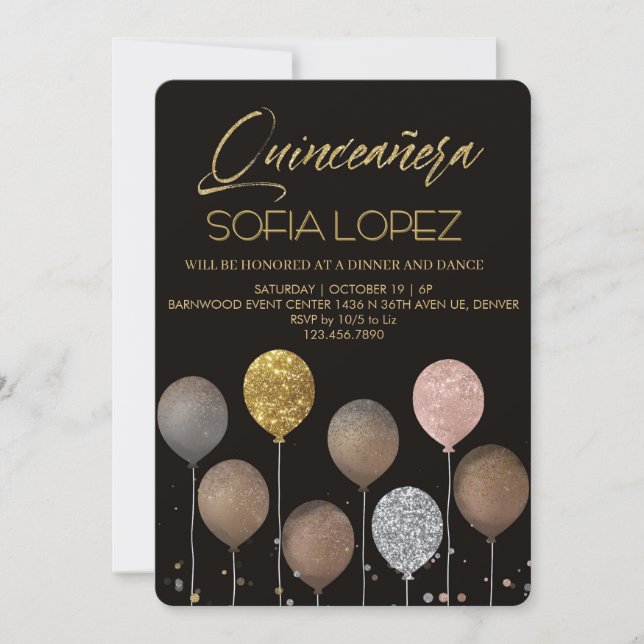 Convite Rose Gold Glitter Elegant Quinceañera  (Frente)