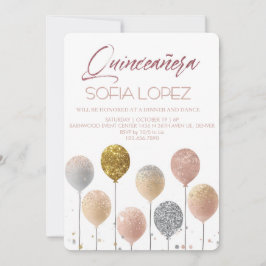 Convite Rose Gold Glitter Elegant Quinceañera