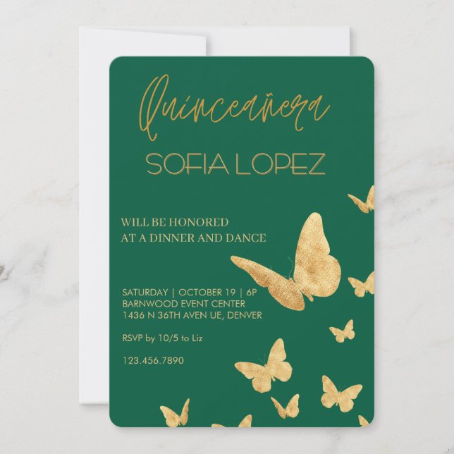 Convite Rose Gold Glitter Elegant Quinceañera  (Frente)