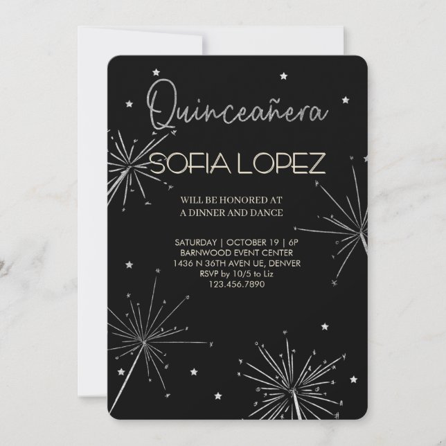 Convite Rose Gold Glitter Elegant Quinceañera  (Frente)