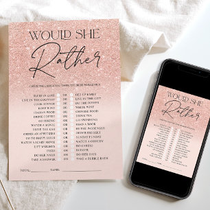 Convite Rose gold glitter ombre rosa jogo Bridal ao invés