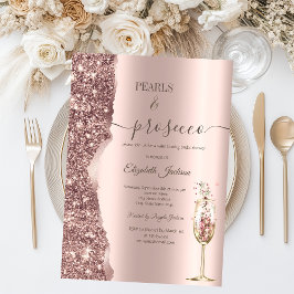 Convite Rose Gold Glitter Pearls & Prosecco Bridal Shower