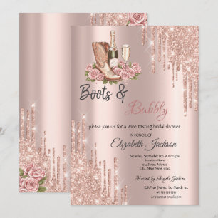 Convite Rose Gold  Gotas de Vinho Botas & Bridal Bubbly 