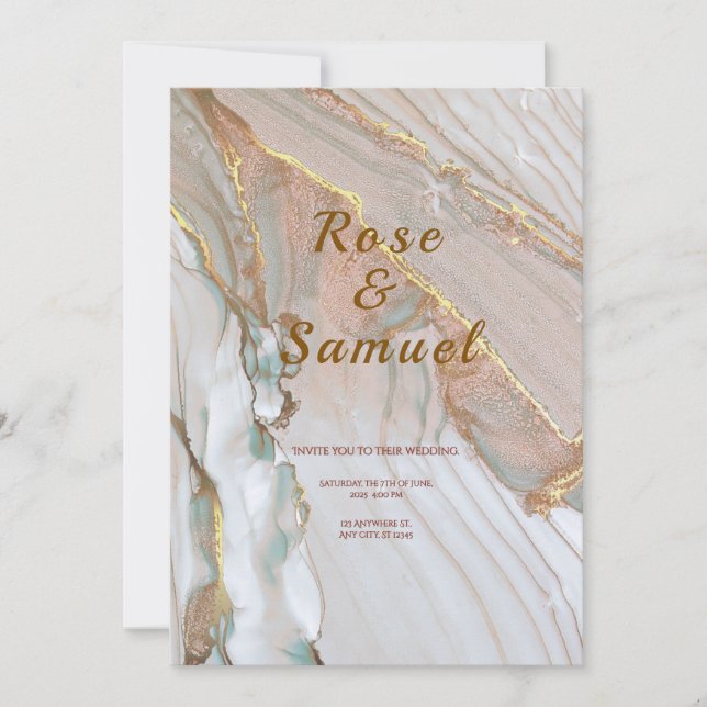 Convite Rose Gold Ink Aesthetic Chic Wedding Invitation (Frente)