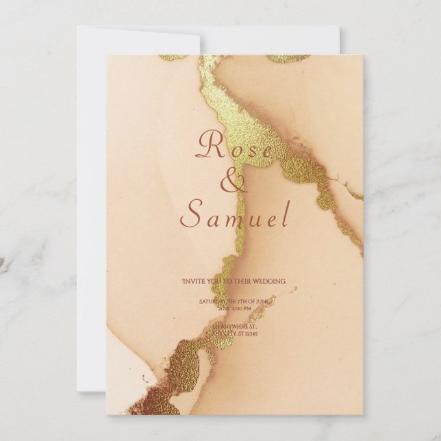 Convite Rose Gold Ink Aesthetic Chic Wedding Invitation (Frente)