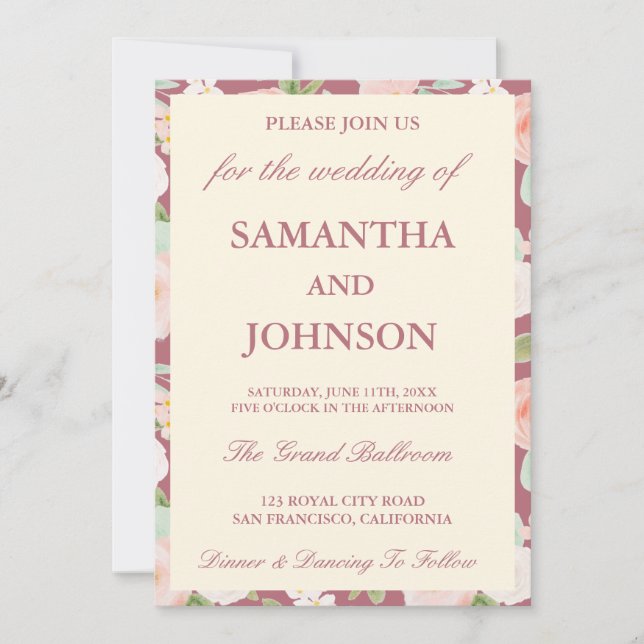 Convite Rose Gold Ivory Floral Monogram Photo Wedding (Frente)