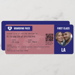 Convite Rose Gold & Midnight Blue Boarding Pass Wedding