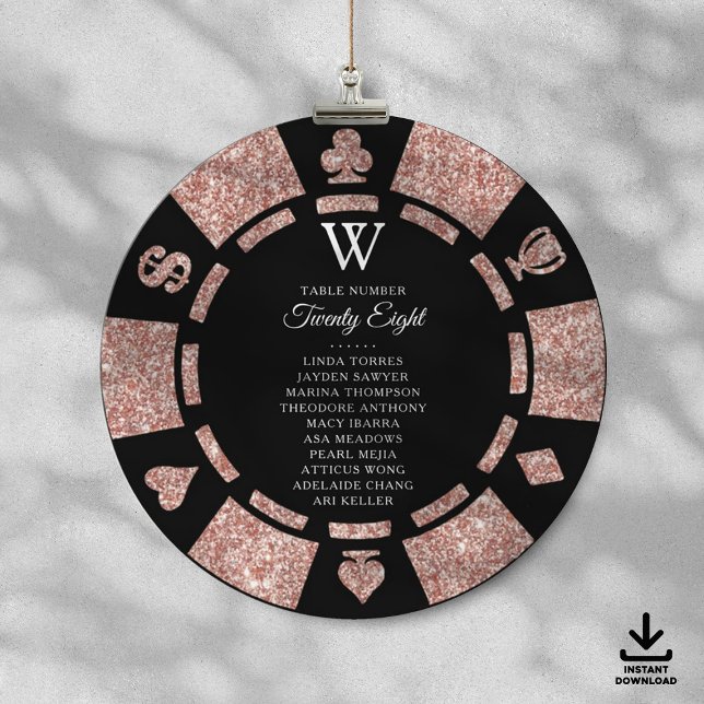 Convite Rose Gold Monogram Poker Chip Casino Wedding (Criador carregado)