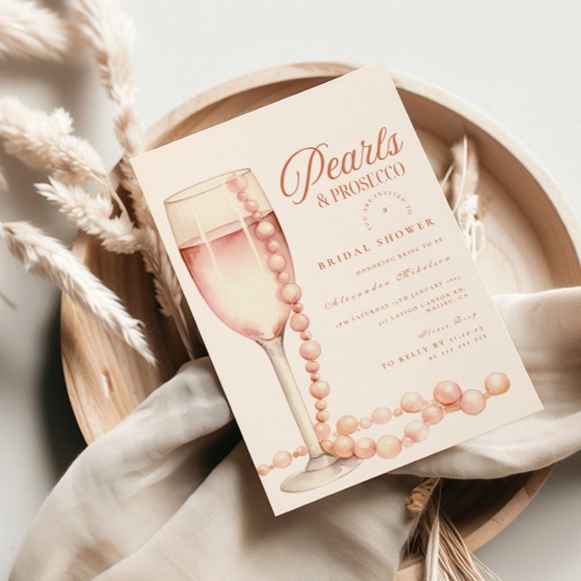 Convite Rose Gold Pearls and Prosecco Bridal Shower (Criador carregado)