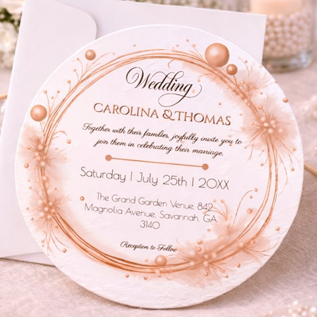 Convite Rose Gold Pearls Modern Elegant Wedding  (Criador carregado)