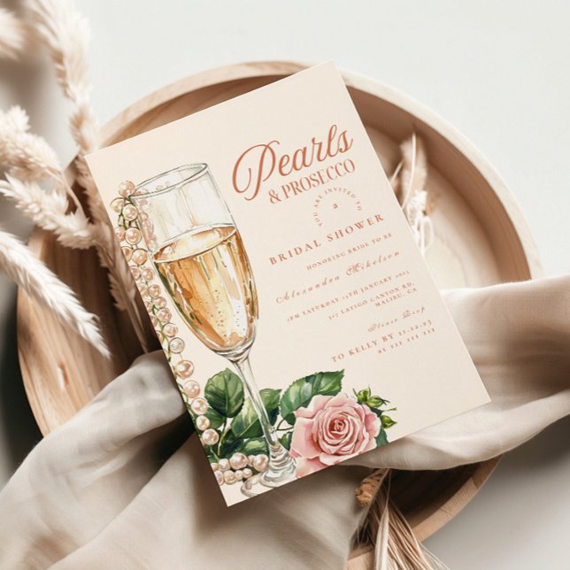 Convite Rose Gold Pérolas e Prosecco Chá de Noiva (Criador carregado)