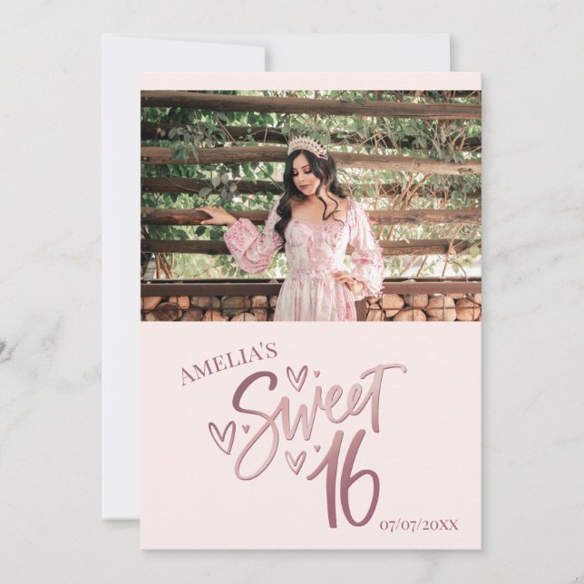 Convite Rose Gold Sweet 16 Thank you card Template (Frente)