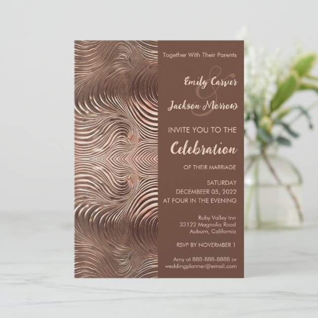 Convite Rose Gold Swirl Wedding Invitation (Em pé/Frente)