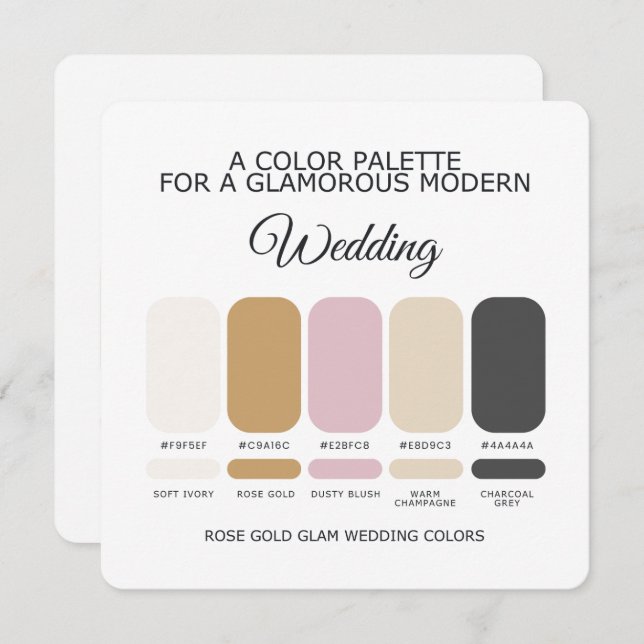 Convite Rose Gold Wedding Color Palette Card (Frente/Verso)