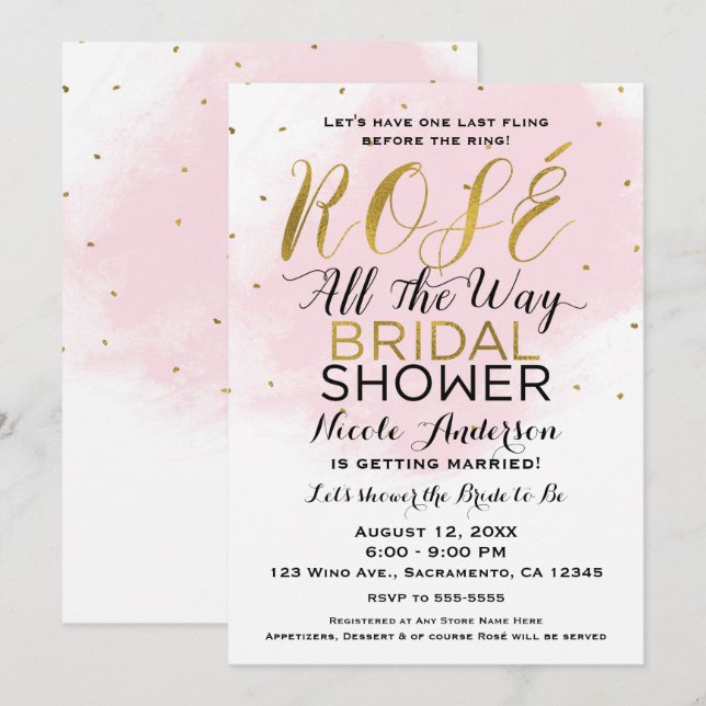 Convite Rosé o Caminho Todo CHÁ DE NOIVA Vinho Rosa & Dour (Frente/Verso)