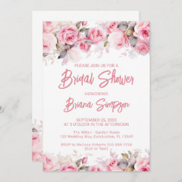 Convite Rose Pink Floral Bridal Shower