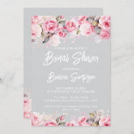 Convite Rose Pink Floral Gray Bridal Shower