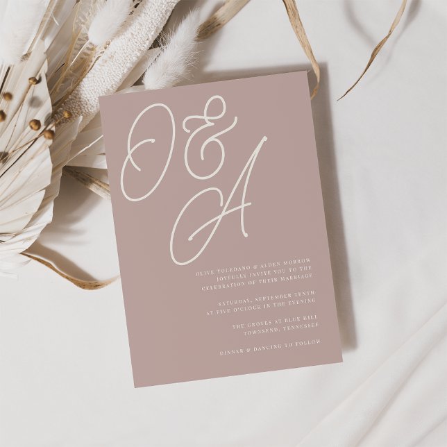 Convite Rose Taupe | Script Watermark Monogram Wedding (Criador carregado)