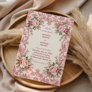Convite Rose Toile Encontra Charme de Castelo