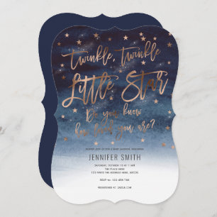 Convite Rosegold, Estrelas Brilhantes, Chá de fraldas
