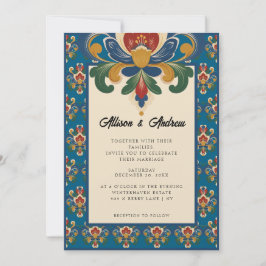 Convite Rosemaling Norueguês | Casamento Azul