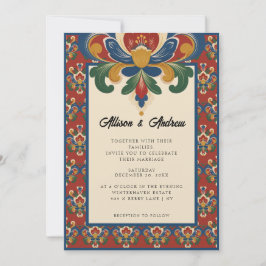 Convite Rosemaling Norueguês | Casamento Vermelho