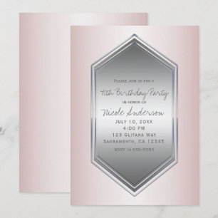 Convite Róseo Pérola Blush Prata Festa de Aniversário Qual