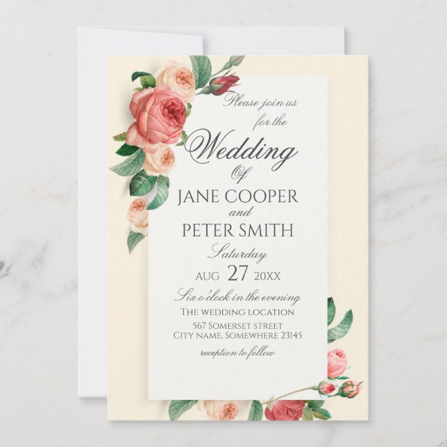 Convite Roses bouquet floral Wedding Invitation (Frente)