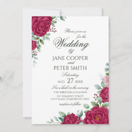 Convite Roses floral Budget Wedding Invitation