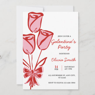 Convite Roses hand drawn galentines girls night party