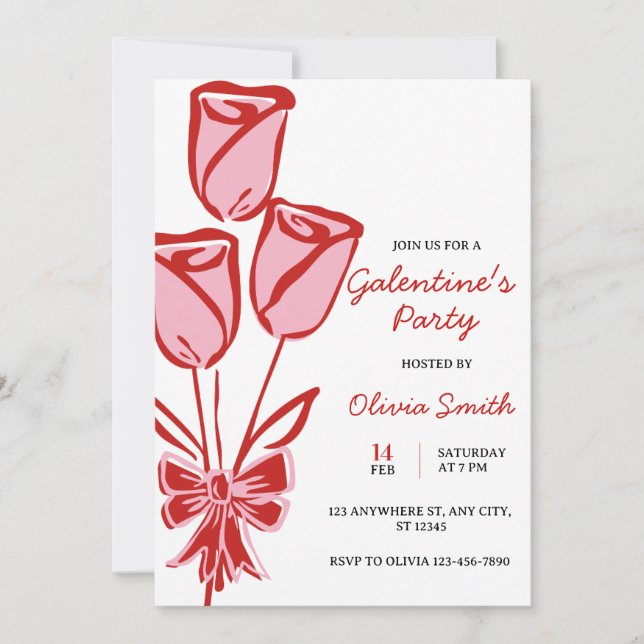 Convite Roses hand drawn galentines girls night party (Frente)