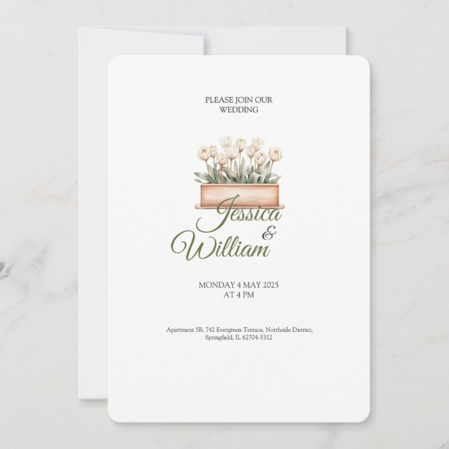 Convite roses vase elegant wedding invitation (Frente)