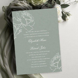 Convite Roses Vow Sage Verde Clássico Pais Anfitriões Casa