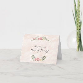 Convite Roses Watercolor Will You Be My Maid of Honor Card