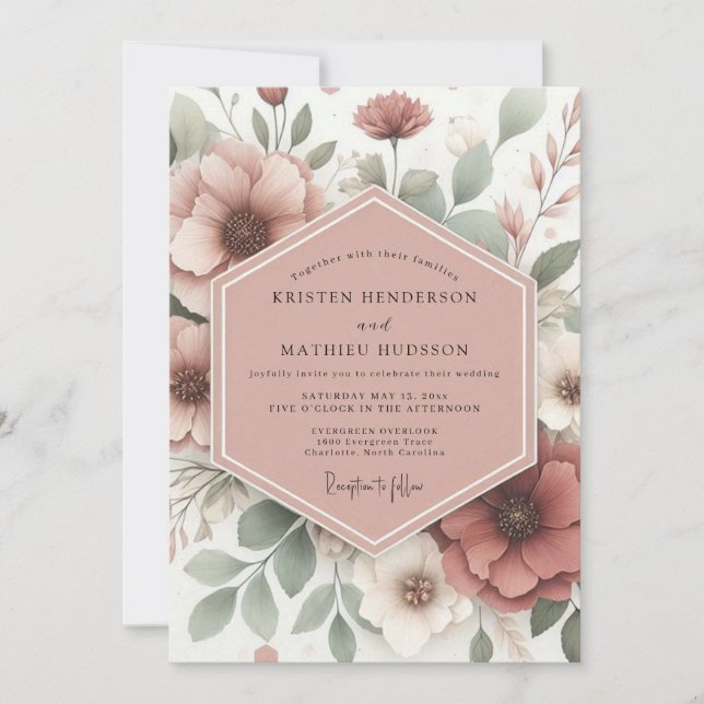 Convite Rosewood Sage Bloom Wedding (Frente)