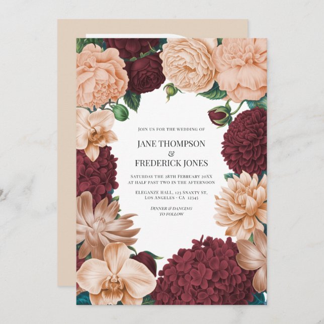 Convite Rosewood, Terracotta Blush & Apricot Silk Wedding (Frente/Verso)