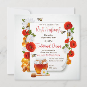 Convite Rosh Hashanah Honey e Red Poppies