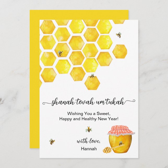 Convite Rosh Hashanah Honey Jewish New Year Card (Frente/Verso)